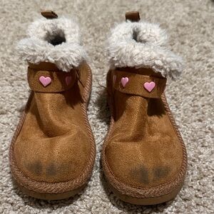 Skechers Tan Kids Boots with Pink Heart Details